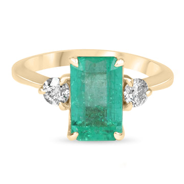 2.52tcw Three Stone Emerald cut Emerald & Diamond Ring 14K