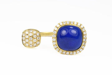 Gold Rounded Corner Square Lapis Cufflinks with T-Bar Swivel 14K
