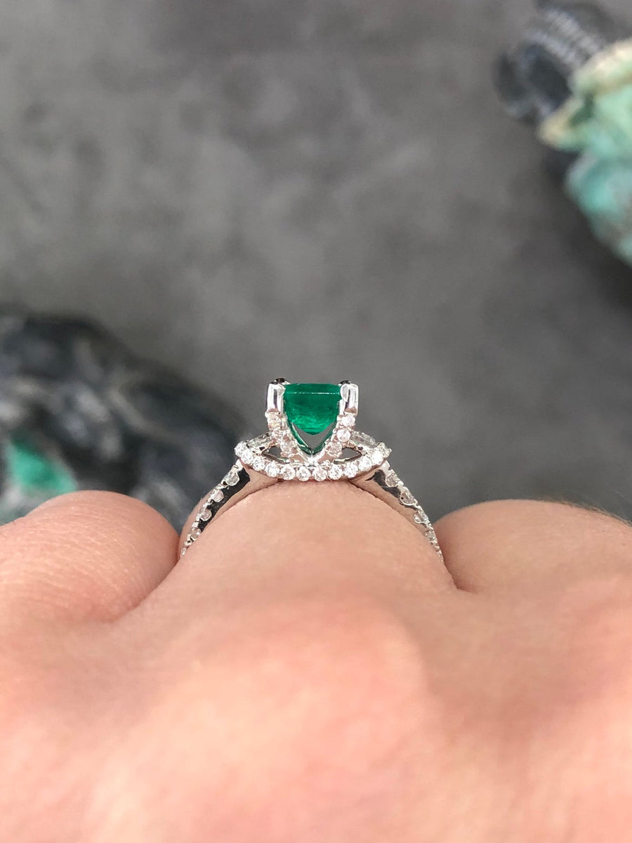 Emerald Solitaire with Diamond Accents Ring 14K