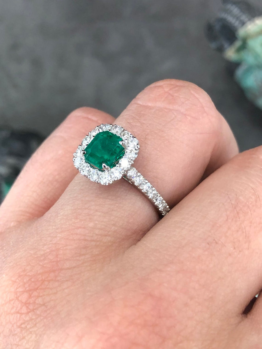 Natural Emerald & Diamond Halo Statement Ring