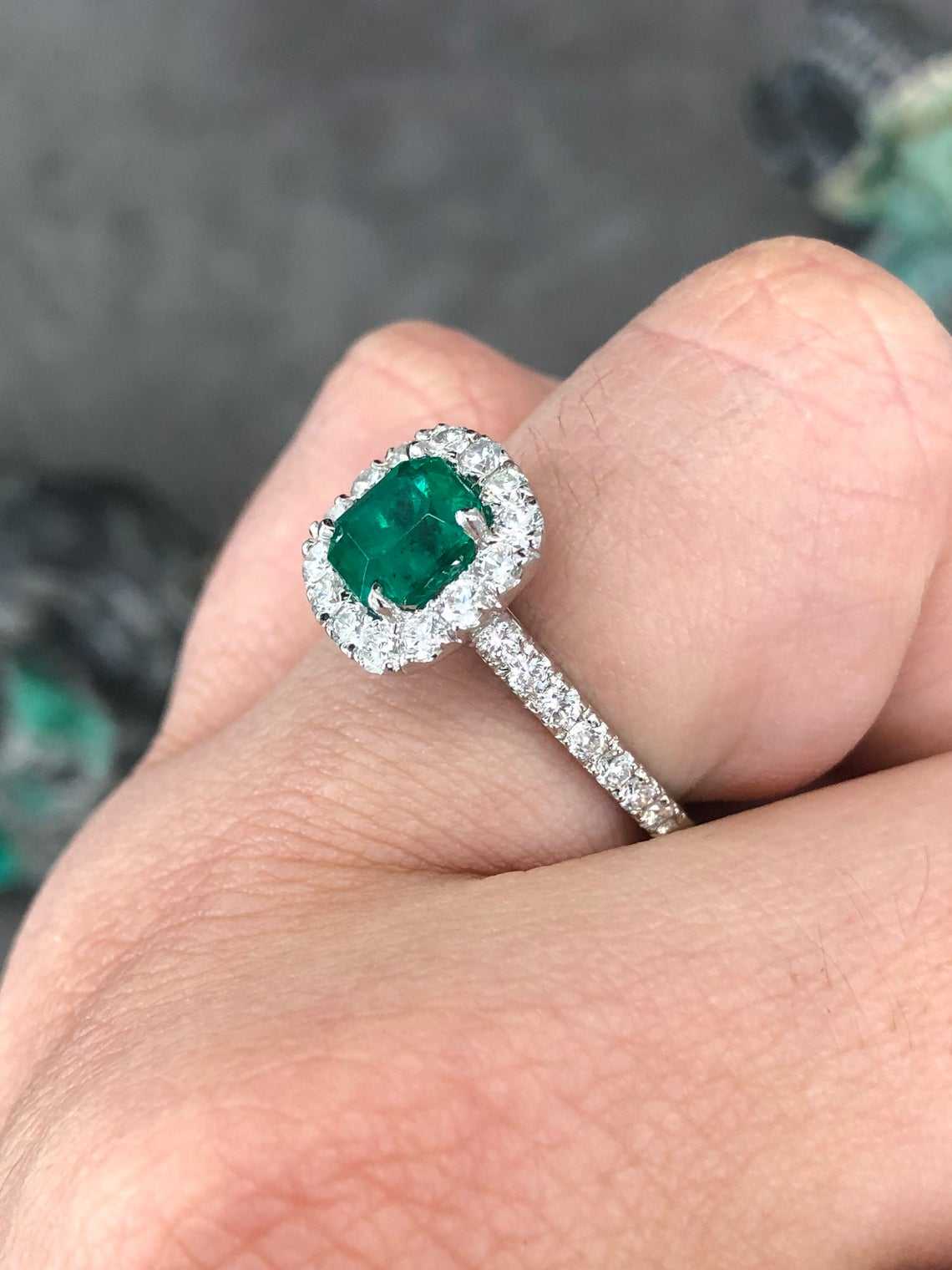 AAA+ 2.30tcw Natural Emerald & Diamond Halo