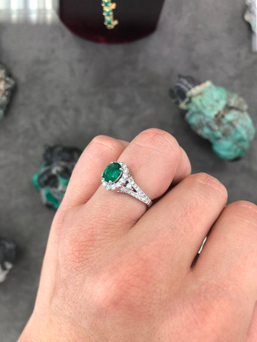 Emerald & Diamond Halo Statement Ring