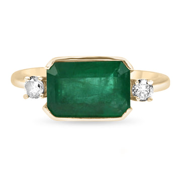 Elegance Redefined: 2.60tcw East To West Channel Set Natural Emerald & Diamond Three Stone Ring in 14K Gold