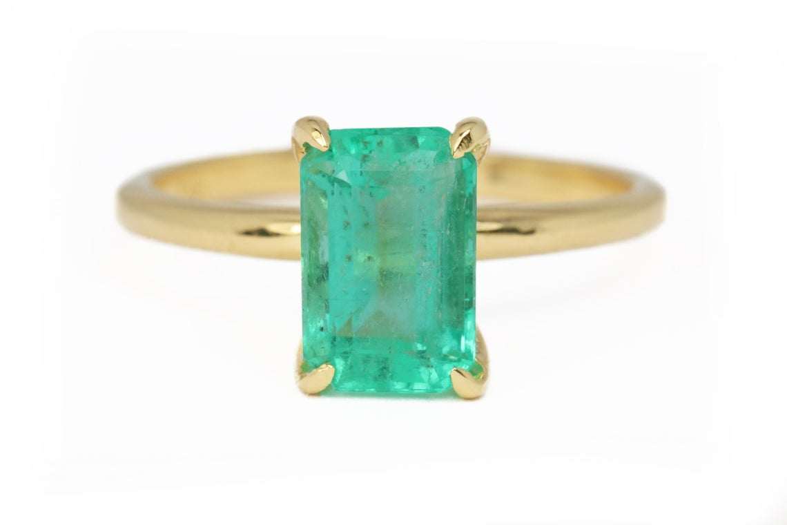 Ethereal Elegance: 1.50 Carat Emerald Solitaire Engagement Ring in 14K Gold