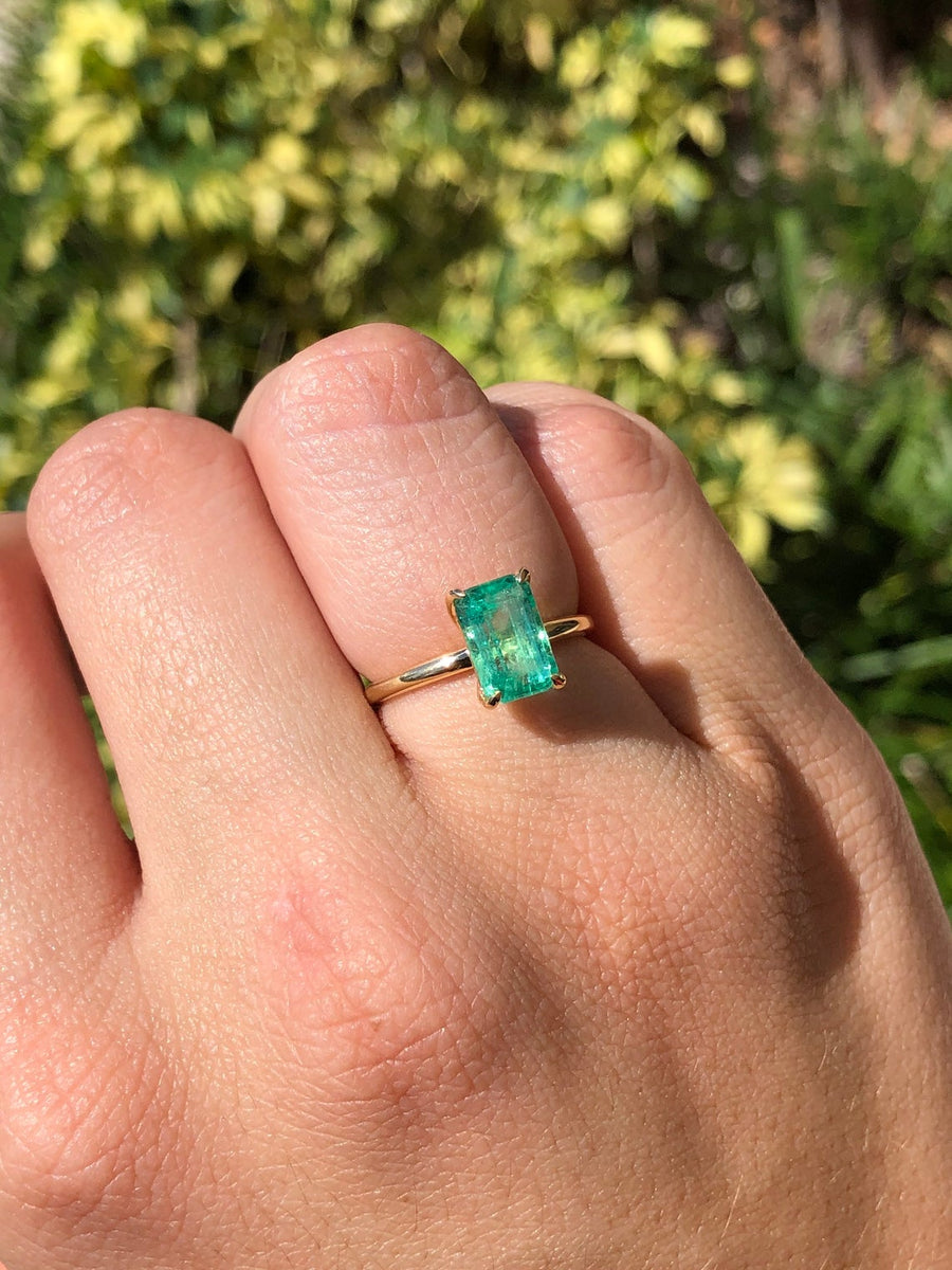 1.50ct Green Colombian Emerald Solitaire Engagement Ring 14K
