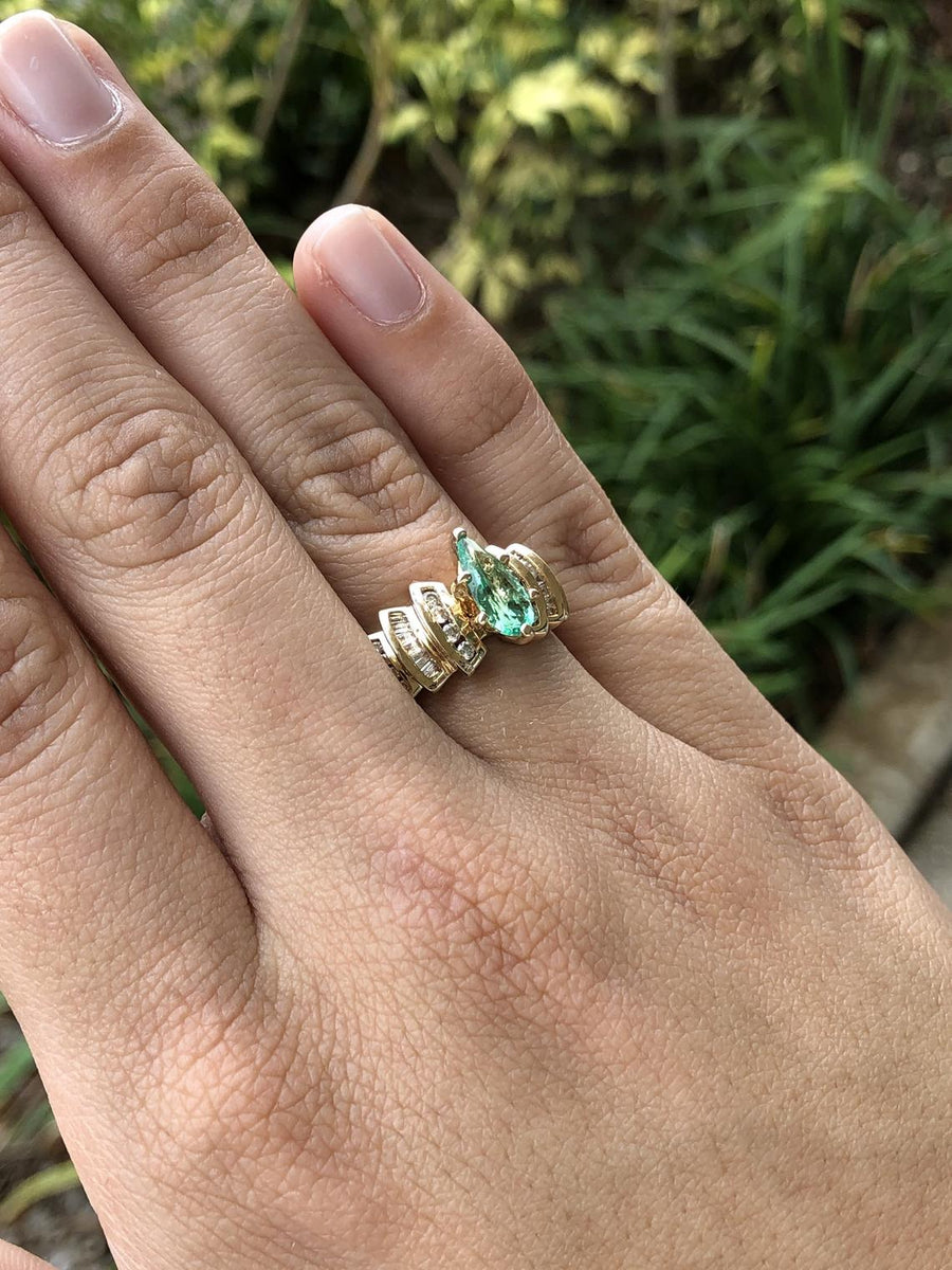 1.14tcw Pear Emerald Solitaire w/ Diamond Accent Ring