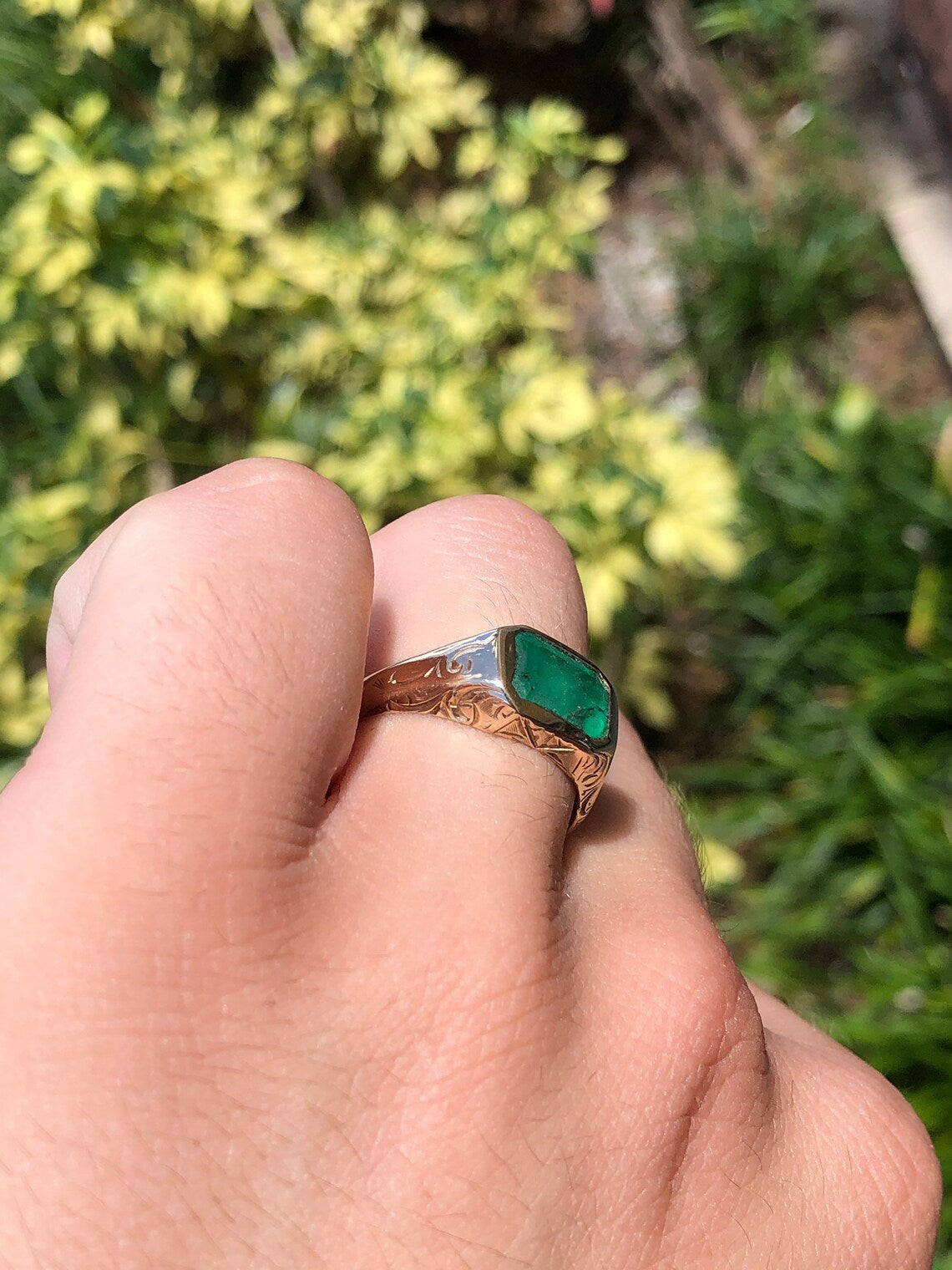 Vintage Mens Emerald East to West Pinky Signet Ring