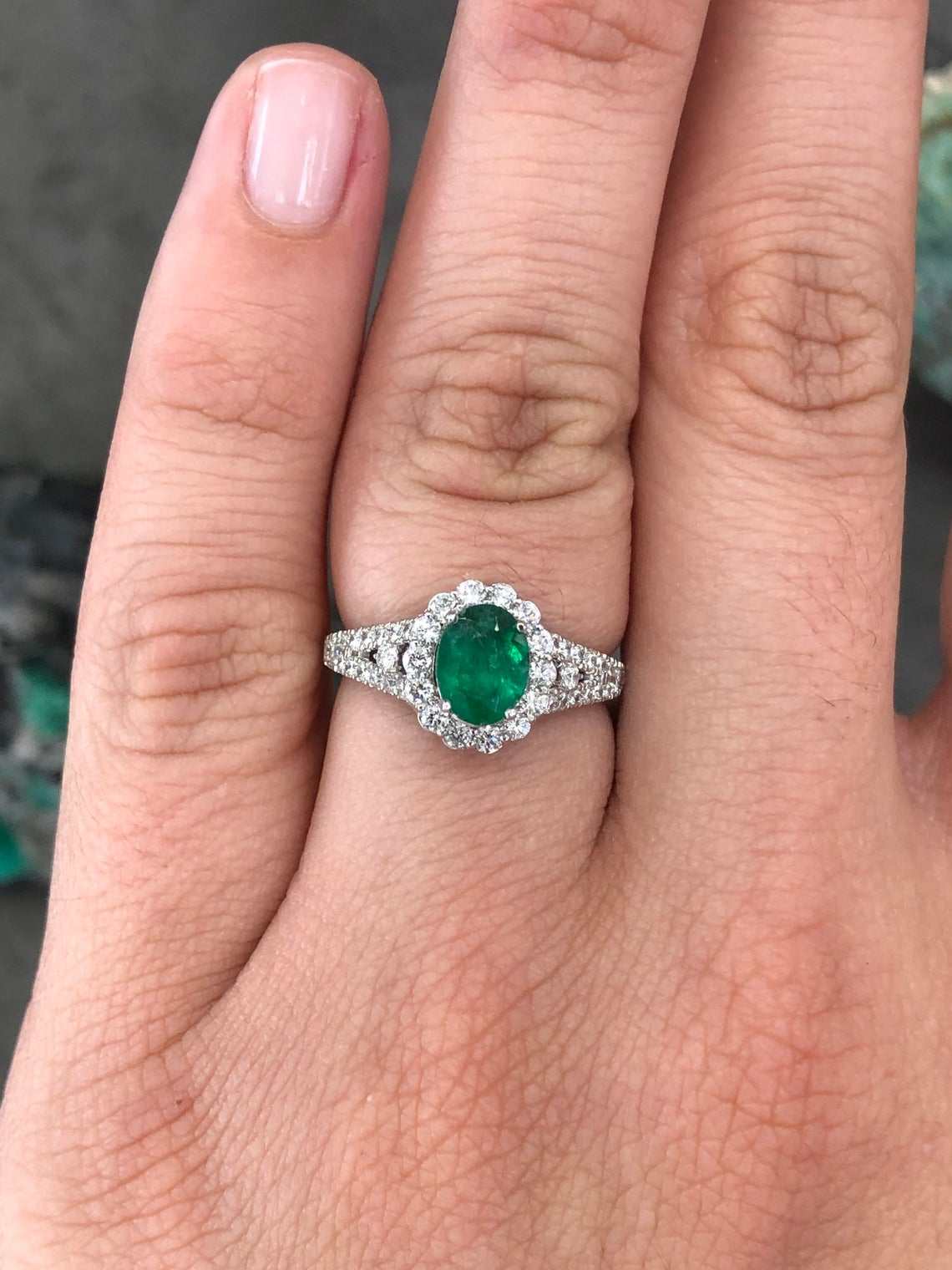 Emerald & Diamond Halo Statement Ring