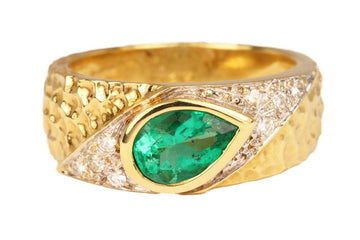 1.10tcw Vivid Green Tear Drop Emerald & Diamond Ring 18K