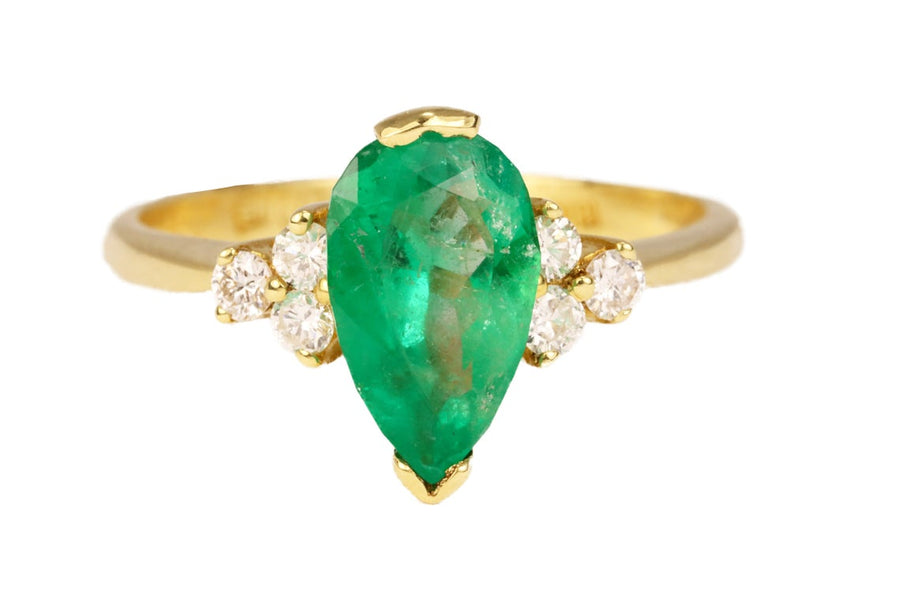 1.24tcw Pear Shape Colombian emerald & Diamond Accent Ring 14K