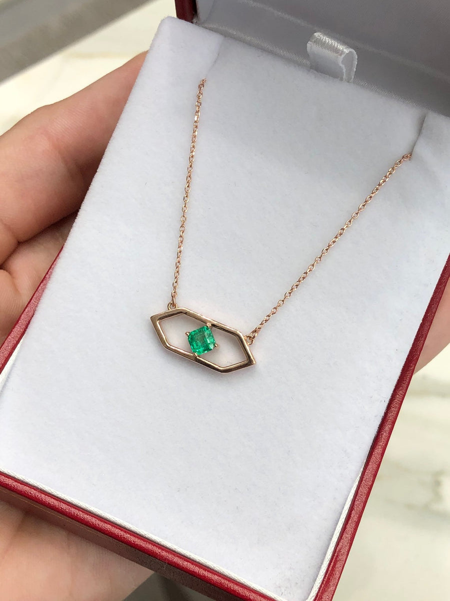  Solitaire East To West Emerald Necklace 14K