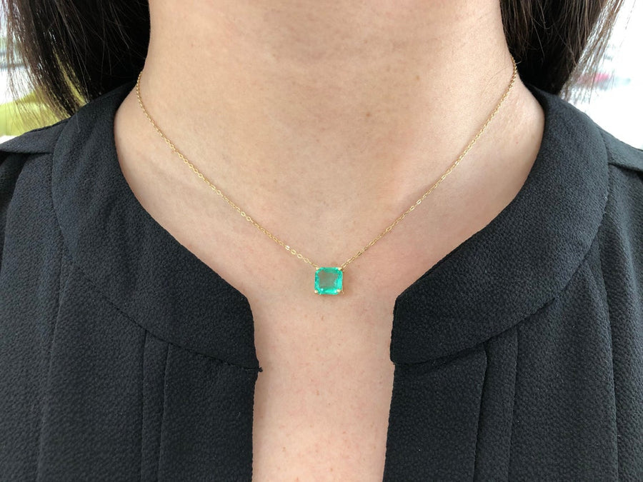 Solitaire Square Colombian Emerald Slider Necklace 14K 2.50 Carat