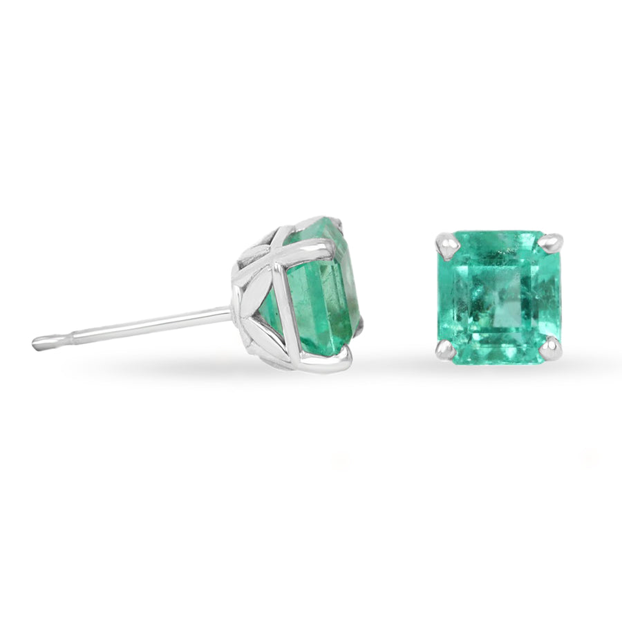 2.75tcw Asscher Cut Emerald Earrings Studs White Gold Floral-Inspired 14K