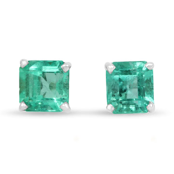 2.75tcw Asscher Cut Emerald Earrings Studs White Gold Floral-Inspired 14K