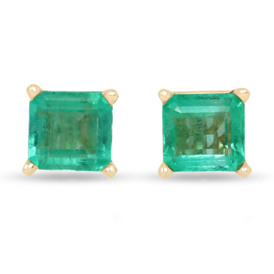 2.0tcw Asscher Shape Certified Medium Green Emerald Earrings 14K
