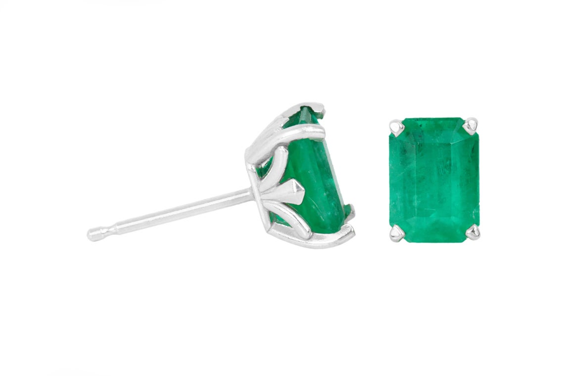 AAA+ Fleur De Lis Emerald Cut Stud Earrings 14K