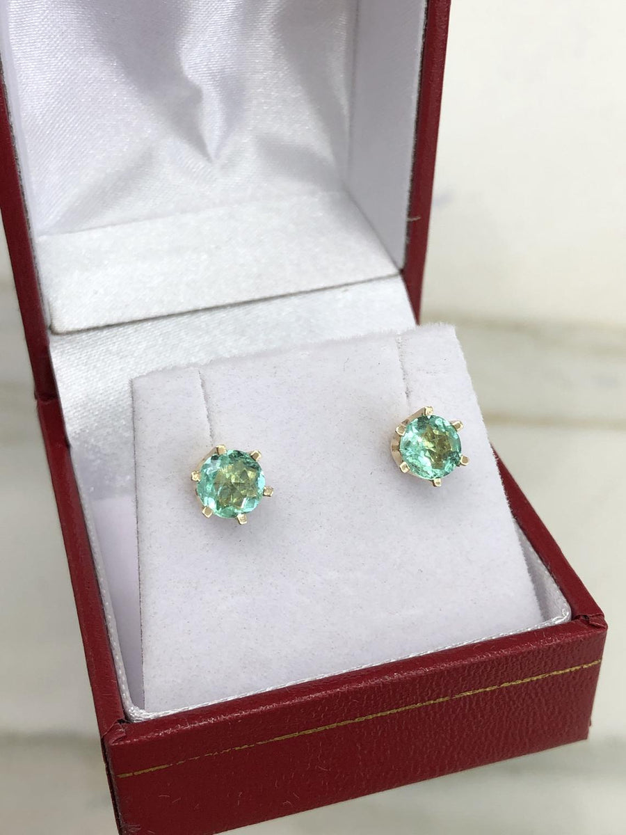 1.56tcw Round Six Prong Emerald Solitaire Earrings 14K