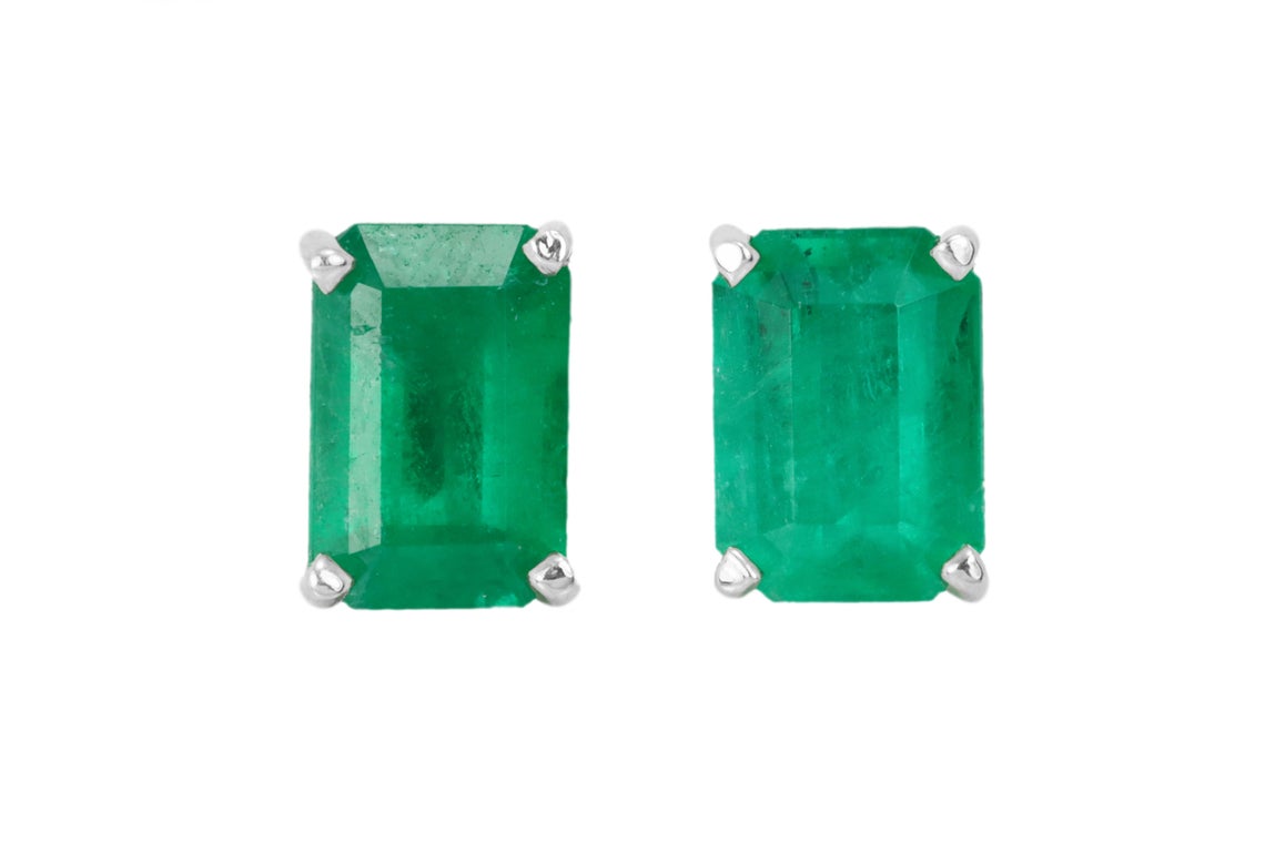 1.62tcw AAA+ Fleur De Lis Emerald Cut Stud Earrings 14K