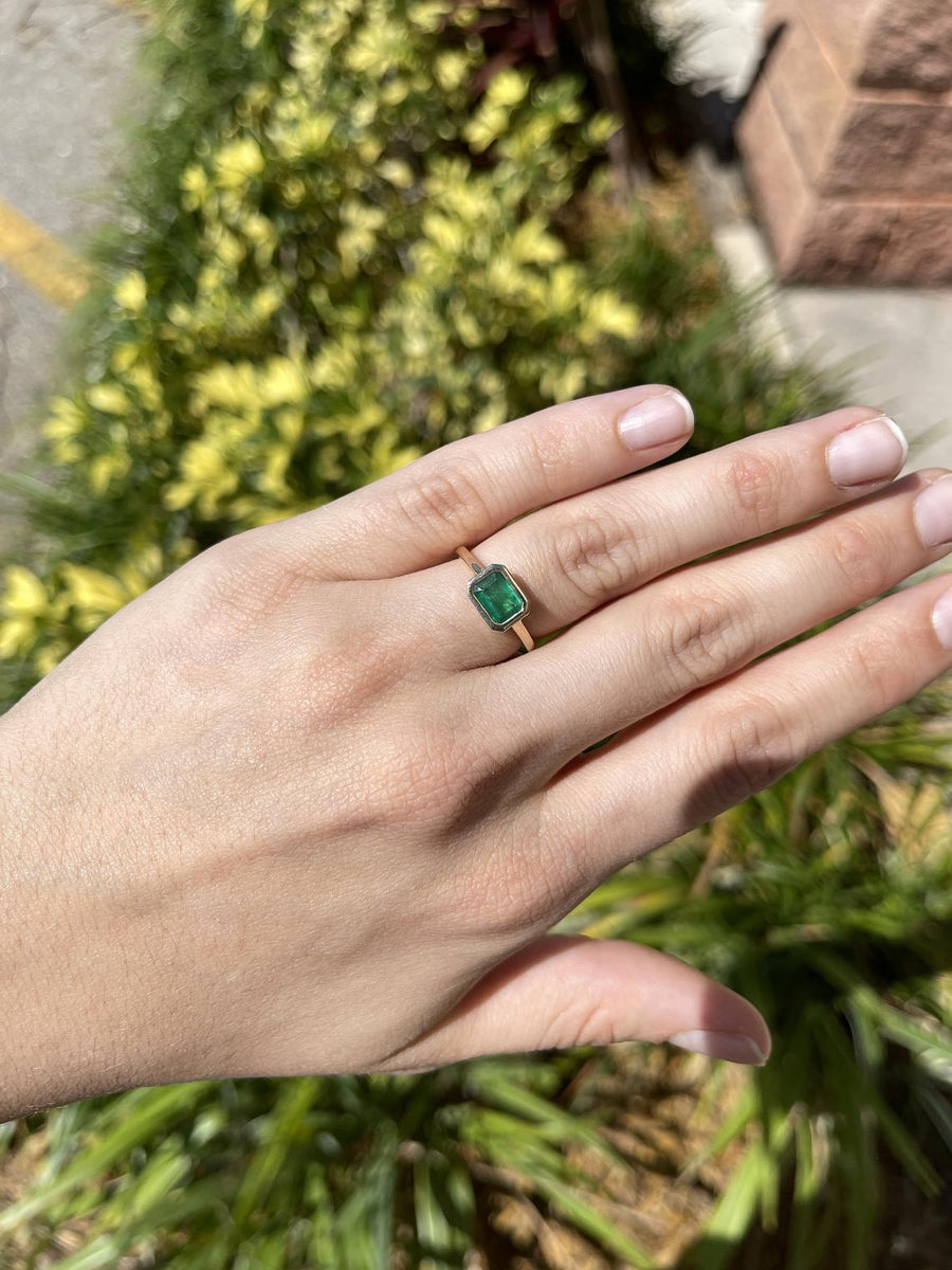 West Dark Green Emerald Cut Solitaire Ring 14K