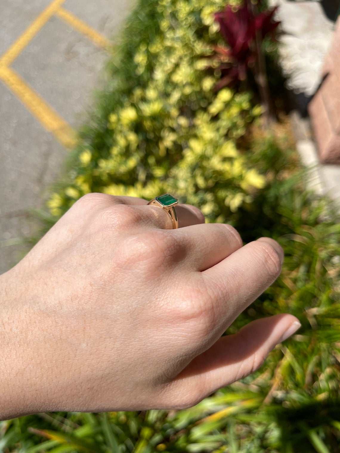 Exquisite 14K Gold Ring - Stackable Beauty with 1.10 Carat Bezel Set Dark Green Emerald Cut Emerald