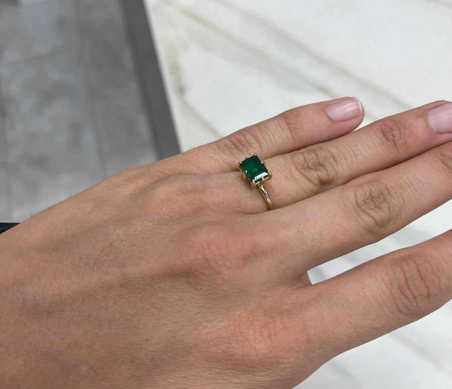 East to West 1.50CT Dark Emerald 8 Claw Prong Solitaire Engagement Ring 14K