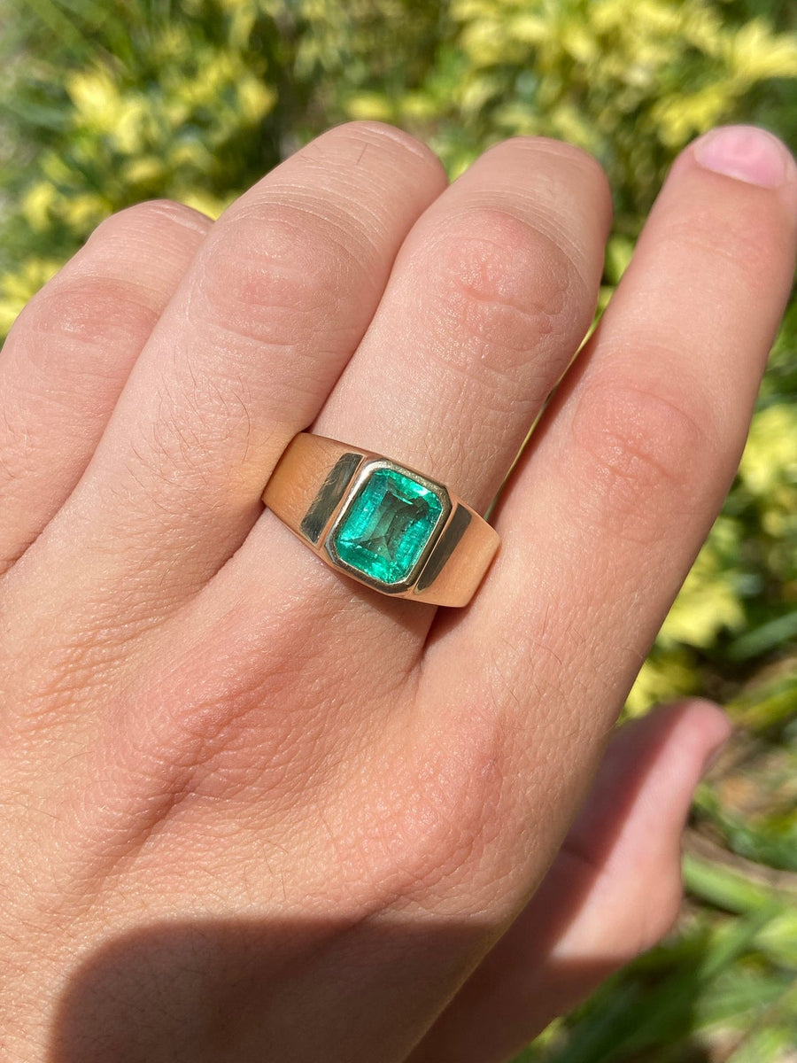 Bezel Set Emerald Mens Solitaire Ring