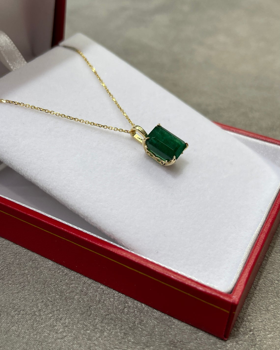 Large 4.92-Carats Emerald Cut Solitaire Dark Forest Green Gold Pendant