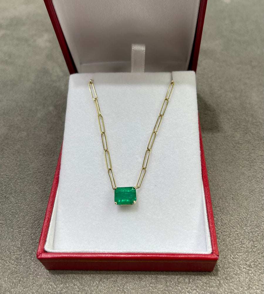  East to West Emerald Paper Clip Gold Emerald Necklace