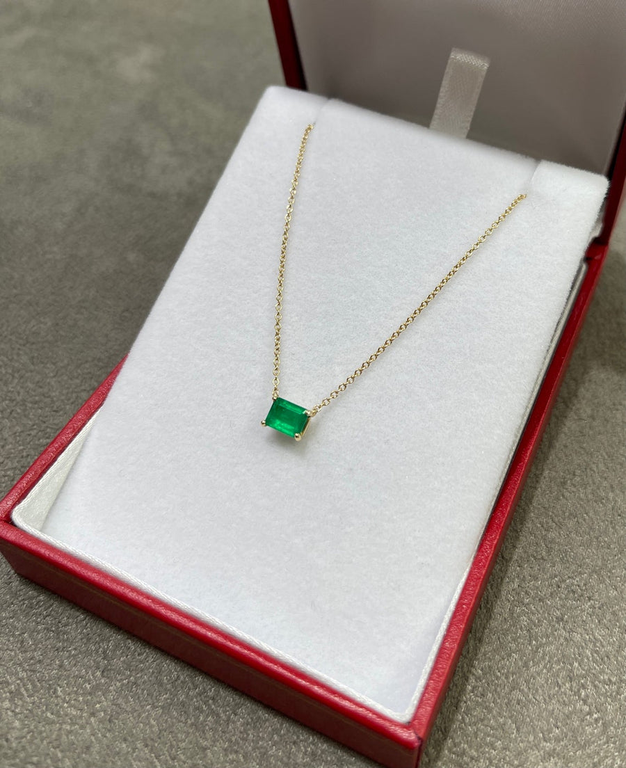 Dark Green Emerald Cut East to West Necklace 14K