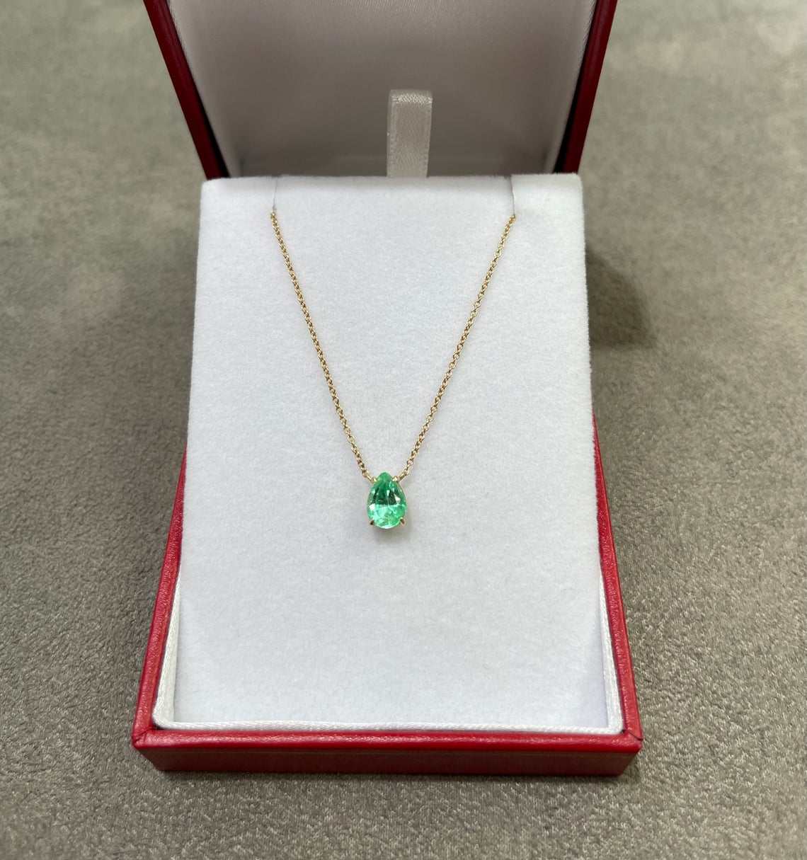 1.07 Carat Colombian Emerald Pear Solitaire Necklace 14K