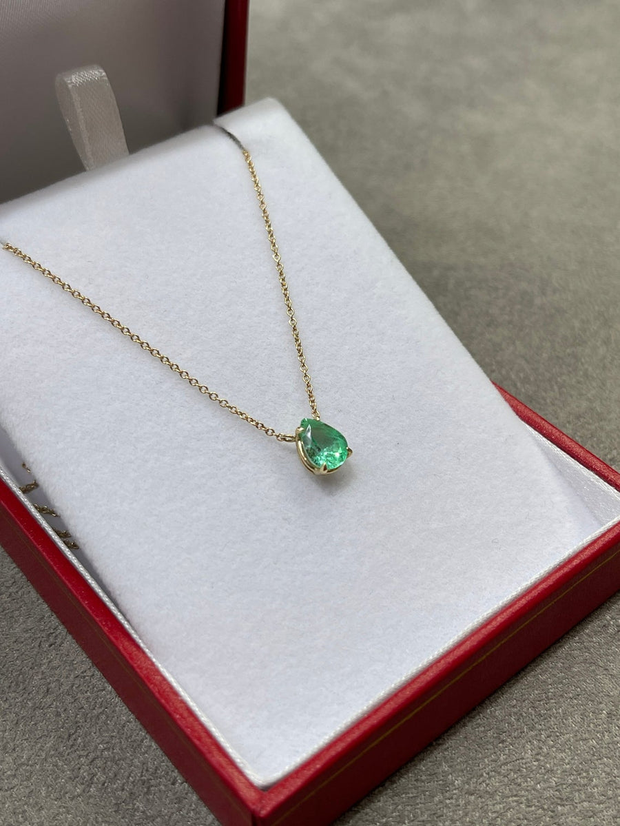 1.07 Carat Colombian Emerald Pear Solitaire Necklace 