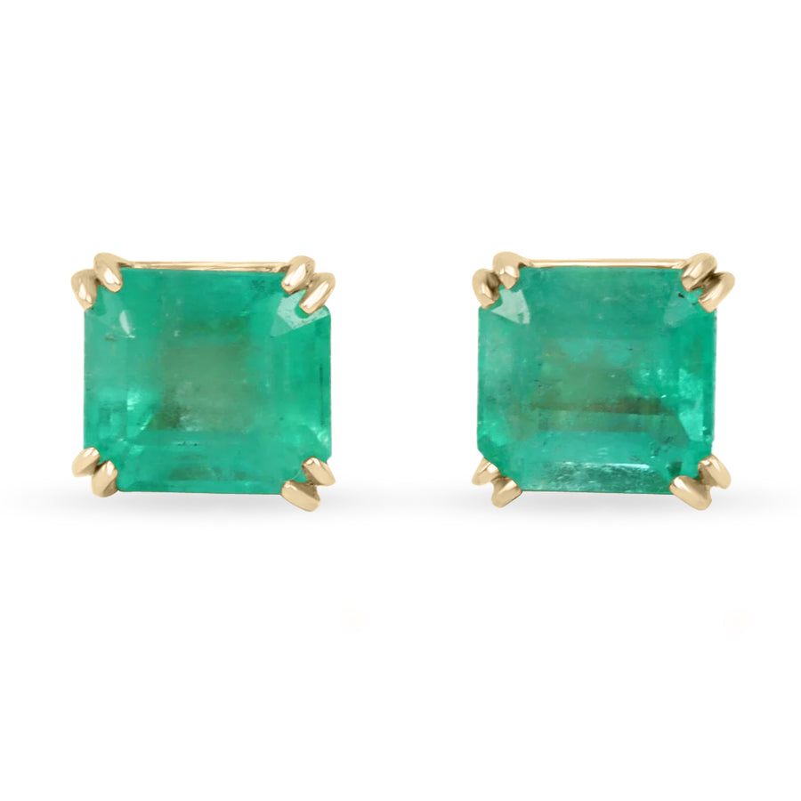 2.50tcw Trendy Emerald Cut Solid 14K Sea Green Double Prong Stud Earrings