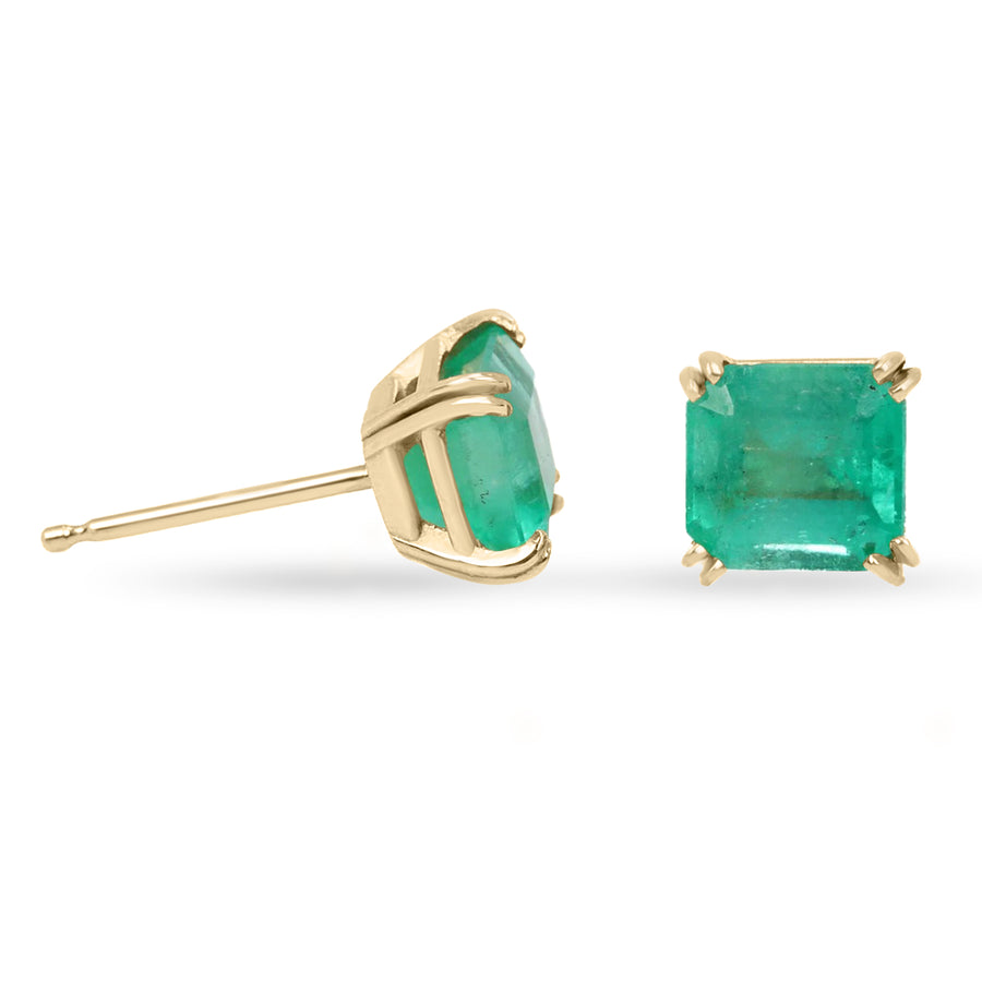 2.50tcw Trendy Emerald Cut Solid 14K Sea Green Double Prong Stud Earrings