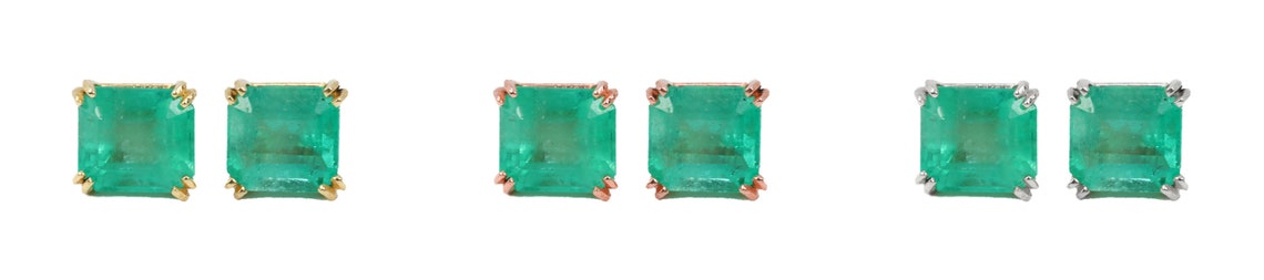 2.50tcw Trendy Emerald Cut Solid 14K Sea Green Double Prong Stud Earrings - JR Colombian Emeralds