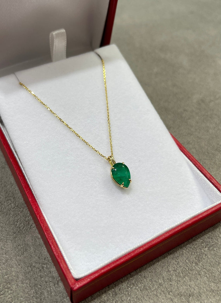 1.70-Carat Colombian Emerald Solitaire Pear Gold  Down Pendant