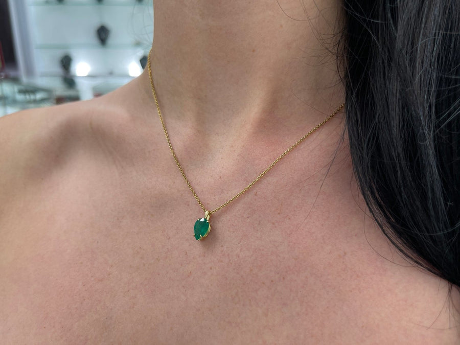 1.70-Carat Colombian Emerald Solitaire Pear Gold Upside Down 