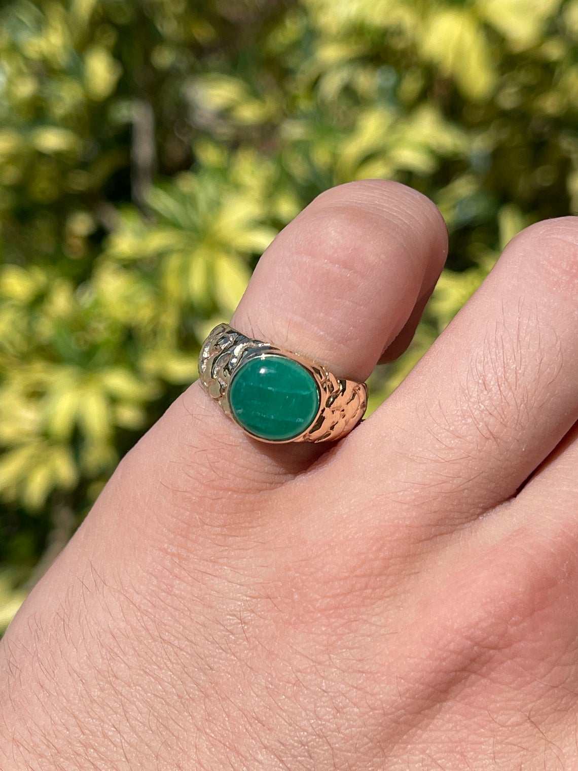 4.04cts 14K Natural Emerald Cabochon Men's Ring