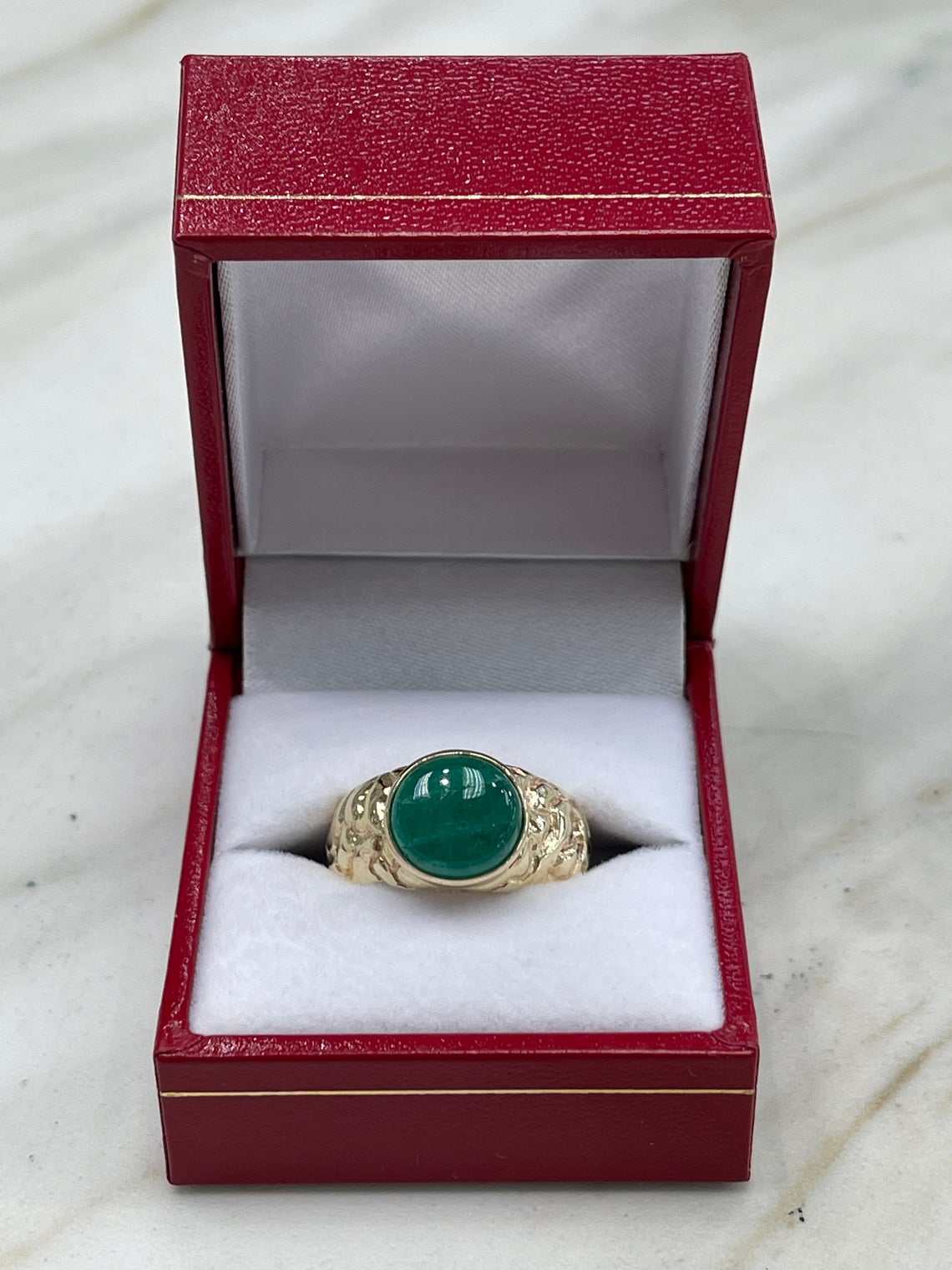 4.04cts 14K Natural Emerald Cabochon Men's Ring