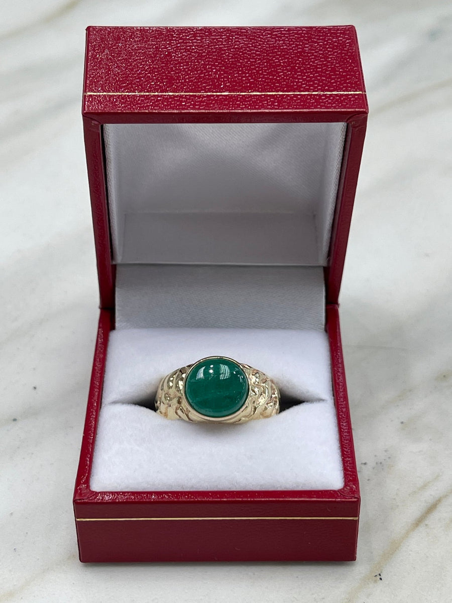 14K Natural Emerald Cabochon Men's Ring