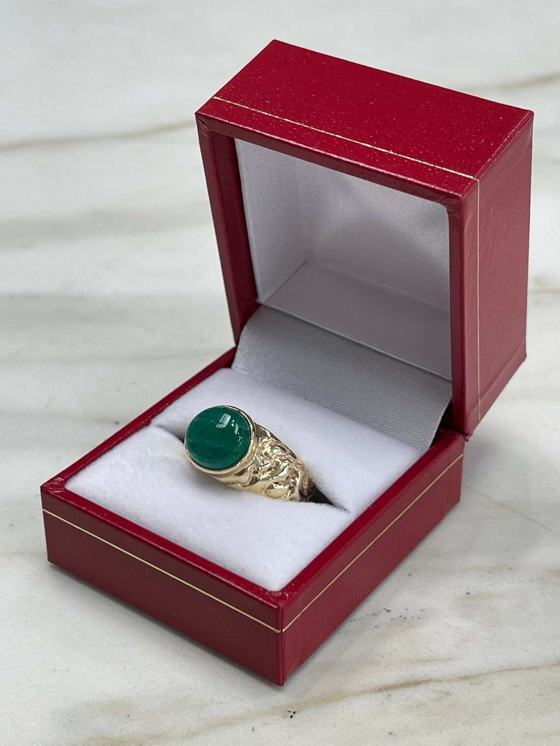 4.04cts 14K Natural Emerald Cabochon Men's Ring