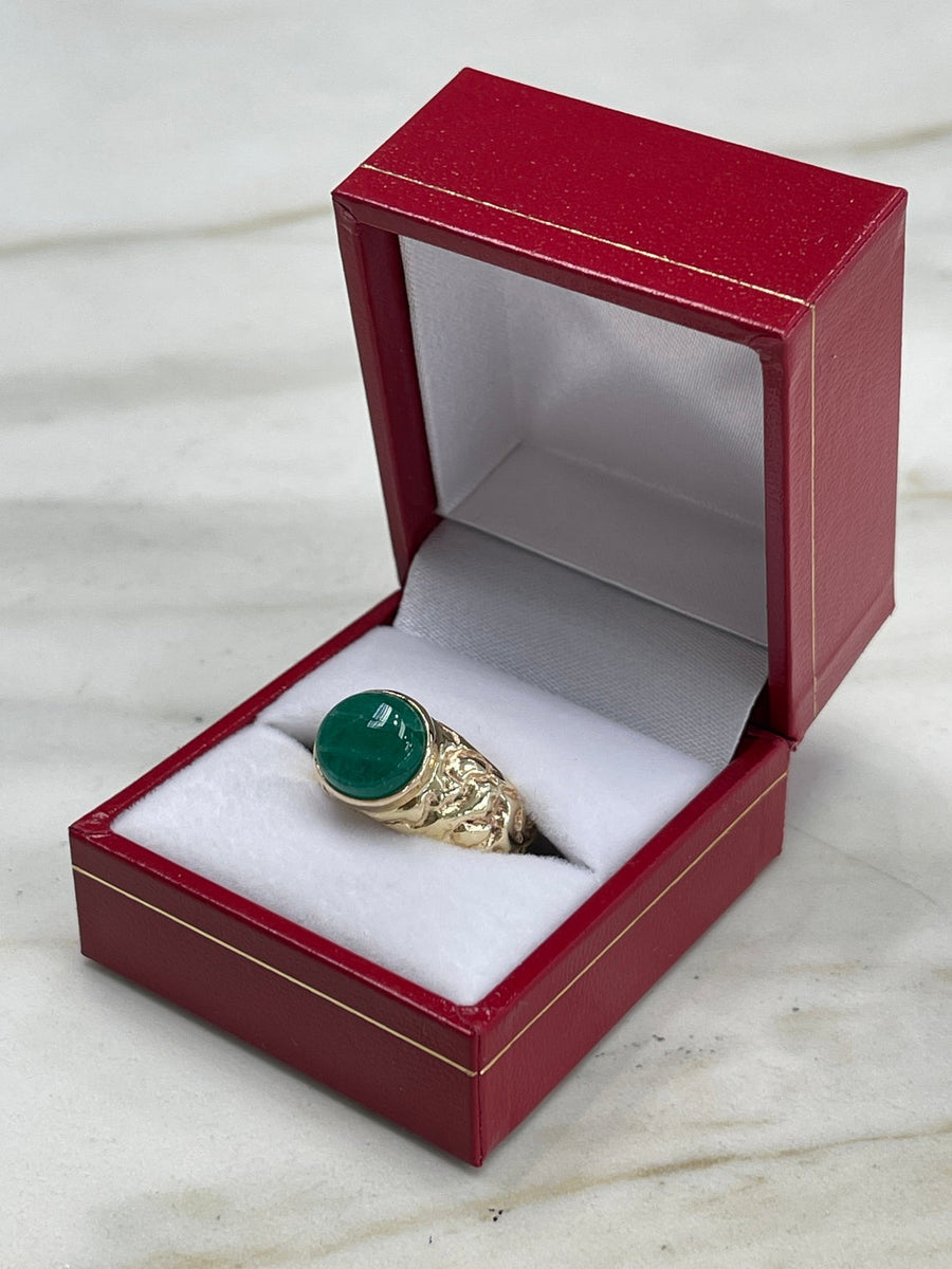 Natural Emerald Cabochon Men's Ring