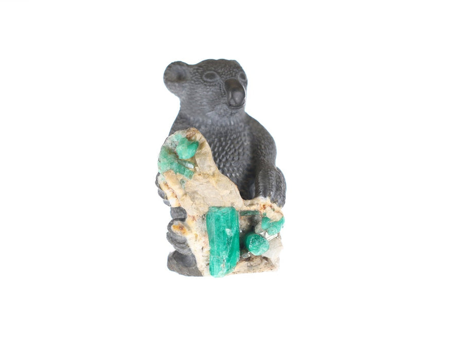 Raw Crystal Koala Figurine in Colombian Emerald - Artistic Craftsmanship
