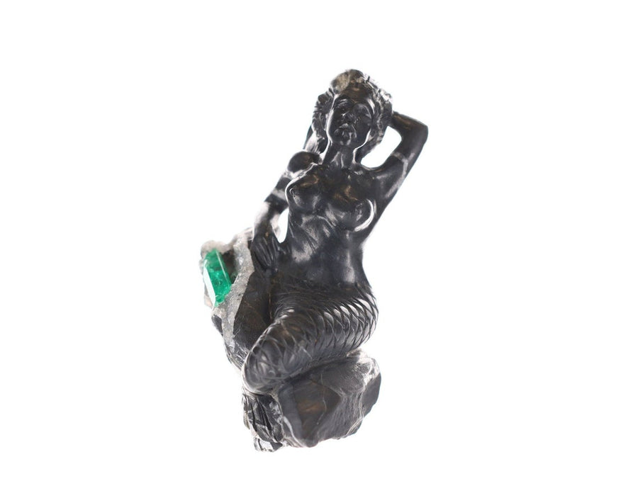 Colombian Emerald Mermaid Carving in Unprocessed Crystal