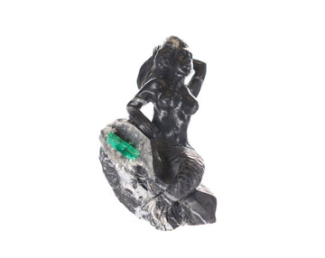 Unrefined Crystal Sculpture Depicting a Colombian Emerald Mermaid