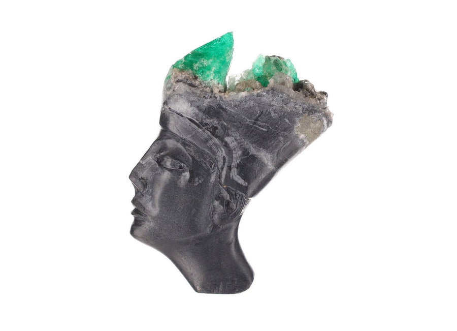 Emerald-Green Egyptian Deity Sculpture in Raw Crystal Form