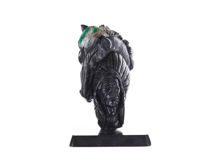 Colombian Emerald Horse and Unpolished Crystal Sculpture from India