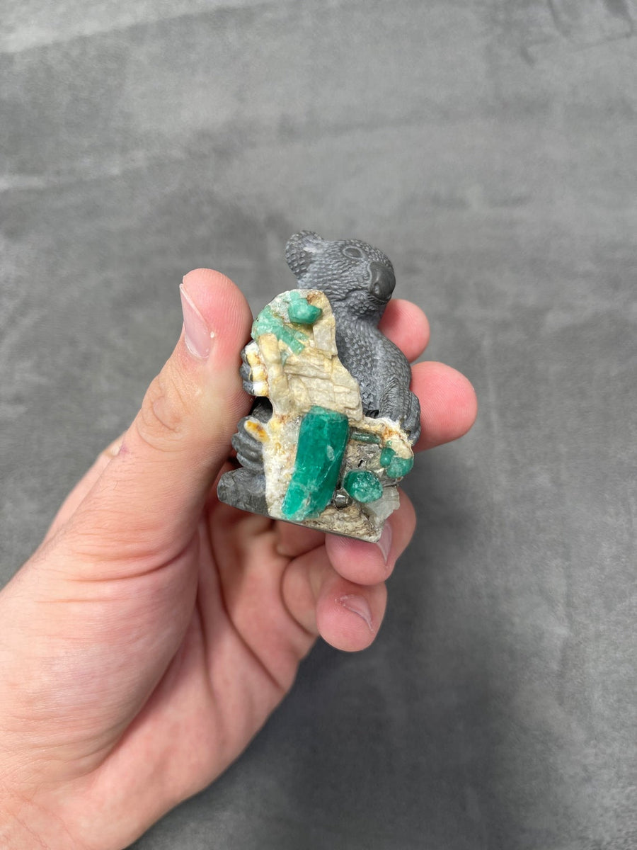 Emerald Stone Koala Figurine - Colombian Crystal Sculpture