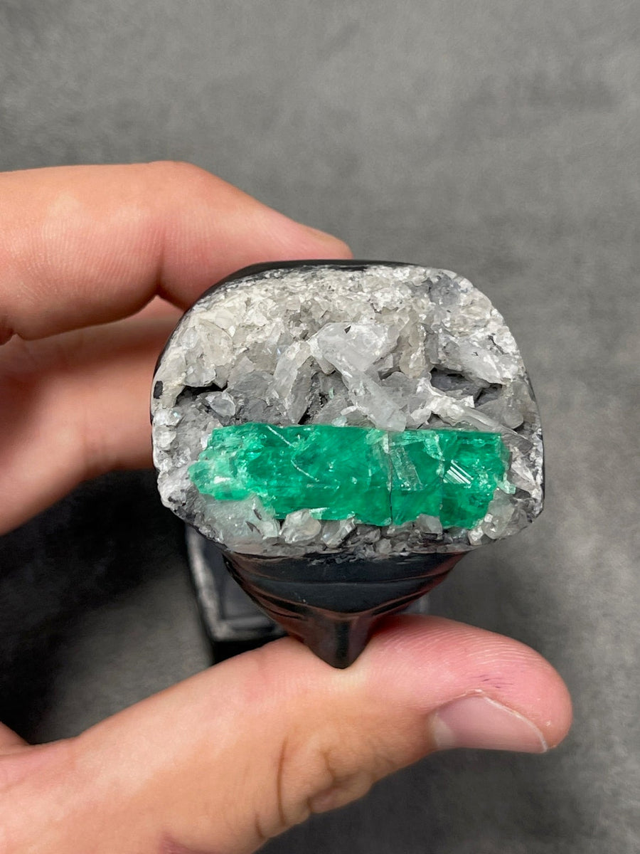 Egyptian Rough Crystal Sculpture Enhanced by Colombian Emerald