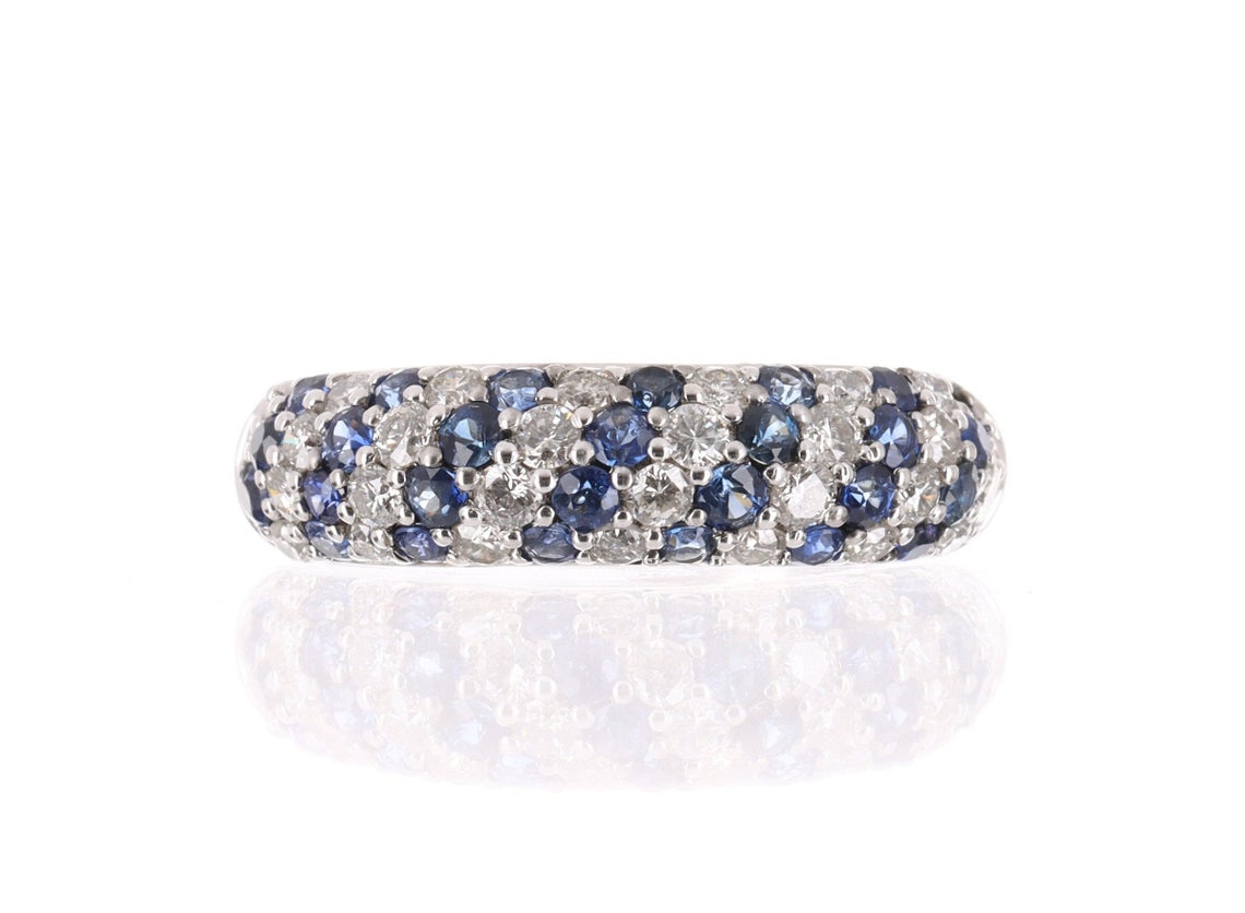 0.90tcw Cartier Mimi Sapphire and Diamond Pave Dome Ring in 14K White Gold