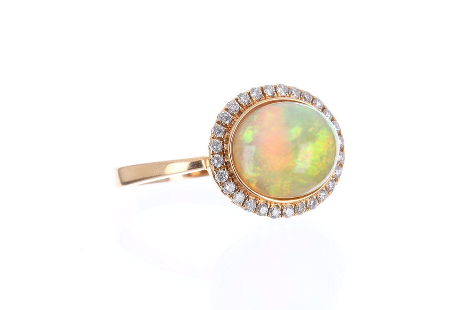 Opal & Diamond Halo 18K Engagement Ring